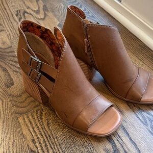 Brown Peep-Toe Ankle Boots